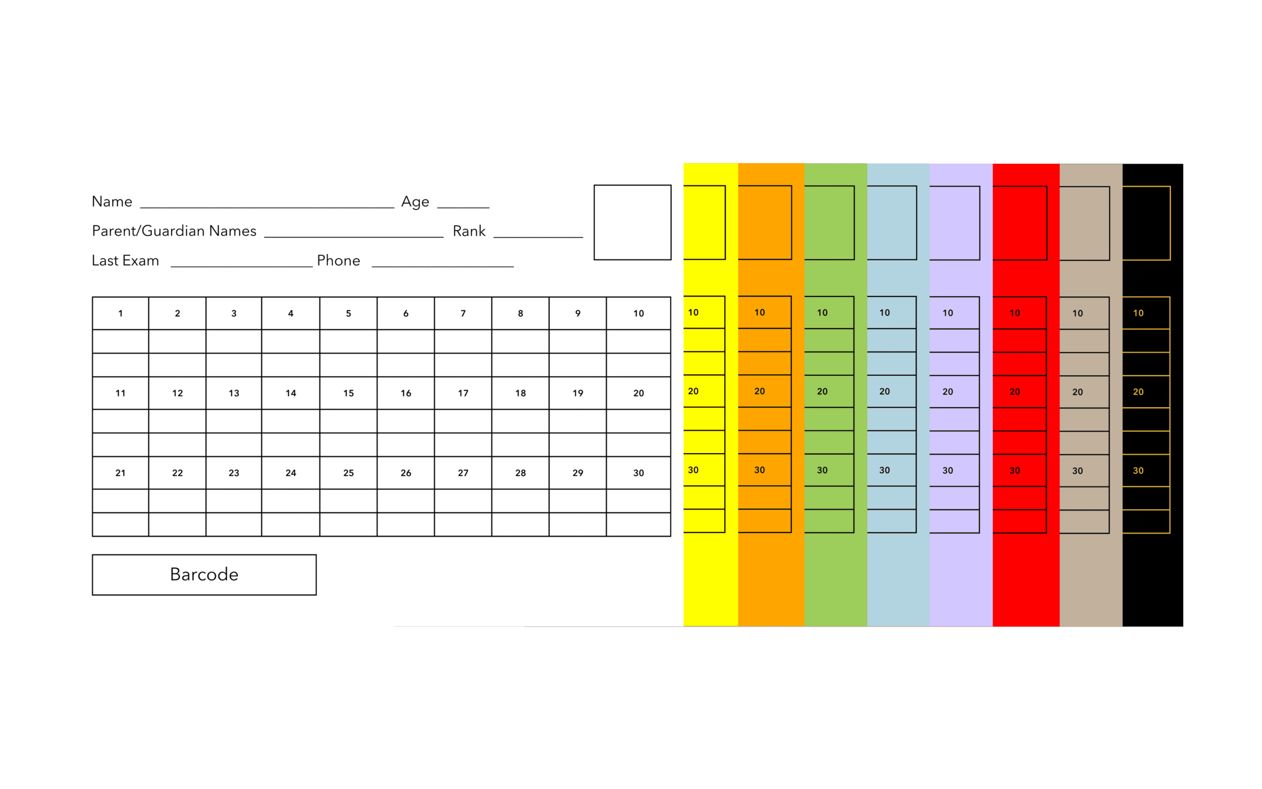 Martial Arts Attendance Card Templates